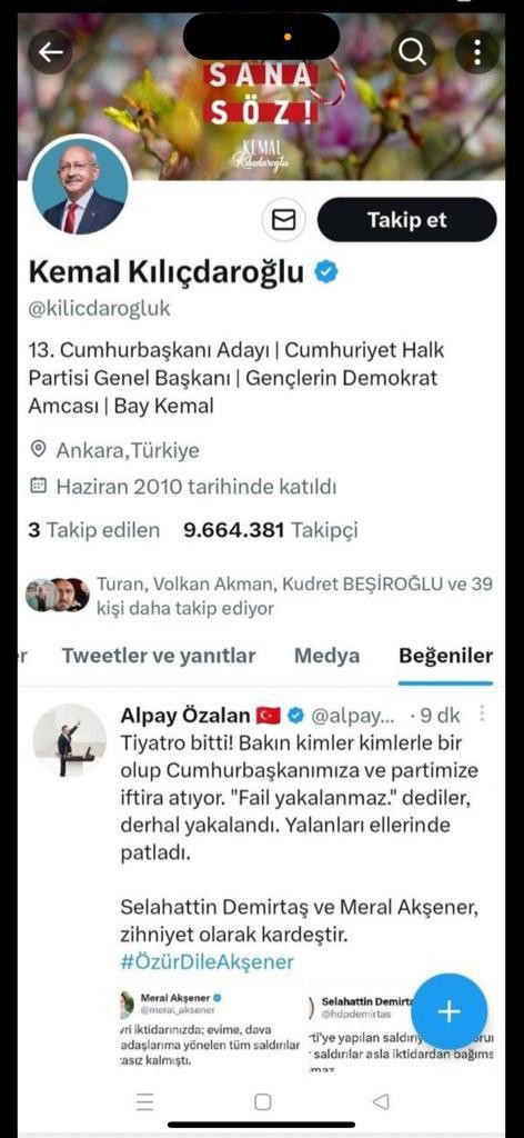 AK Parti Milletvekili Alpay Özalan’ın ‘Özür dile Akşener’ tweetine Kılıçdaroğlu’ndan beğeni!